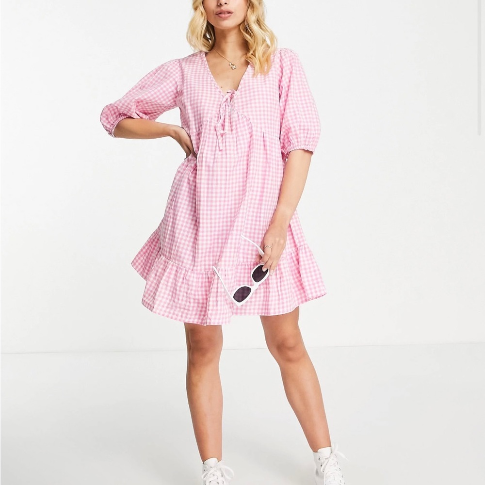 Gingham pink and white mini dress